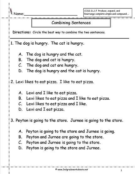 Printables Simple Sentence Worksheet second grade sentences worksheets ccss 2 l 1 f combining worksheet