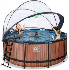 Kruhové bazény - Bazén s krytem pískovou filtrací a tepelným čerpadlem Wood pool Exit Toys kruhový ocelová konstrukce 360*122 cm hnědý od 6 let_0