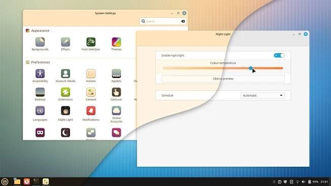 Night Light in Linux mint 22.1