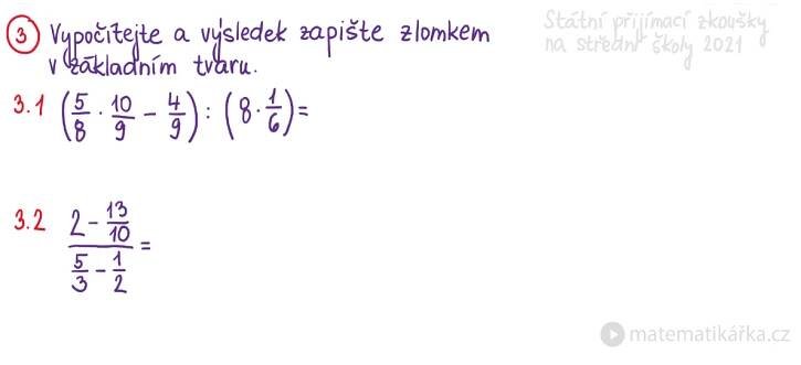 Řešení státní přijímací zkoušky z matematiky 2021 - 1. díl