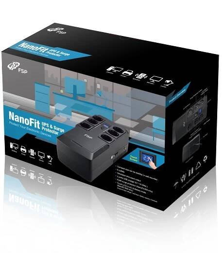FSP UPS NanoFit 600, 600 VA / 360 W, 2xUSB power, LED, offline