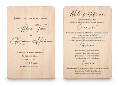 Dřevěné svatební oznámení HORY