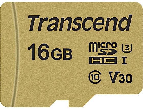 Transcend Premium 500S paměťová karta microSDHC  16 GB Class 10, UHS-I, UHS-Class 3, v30 Video Speed Class vč. SD adaptéru