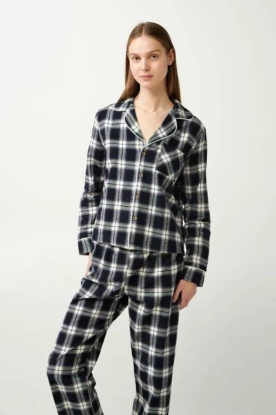 Dámské noční prádlo Vamp - Černé flanelové pyžamo s knoflíky, black L i512_21704_100_4