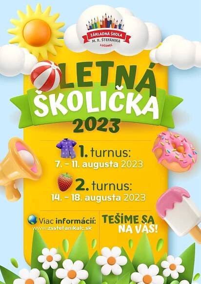 LETO 2023 - LETNÁ ŠKOLIČKA 2023 - VŠEOBECNÉ INFORMÁCIE | Základná škola M. R. Štefánika Haličská cesta 1191/8, 984 03 Lučenec