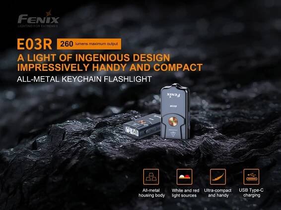Nabíjacia LED baterka Fenix E03R - LED baterky Fenix