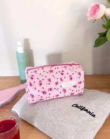 Makeup Bag - Quilted Cosmetics Bag - Pink Bows - Toiletry Travel Bag