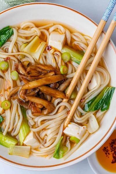 Udon noodle soup with miso broth