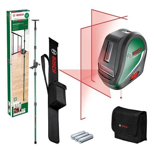 Křížový laser + teleskopická tyč Bosch UniversalLevel 3 Sada - 635nm, 0.54kg, měkká úložná brašna, teleskopická tyč TP 320 (0603663903)
