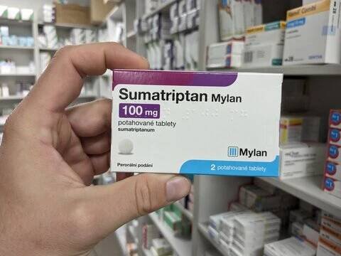 Prague,Czech republic–May 22 2024:Pharmacy store-Sumatriptan MYLAN and Actavis pills for treatment of migraine and head aches	
