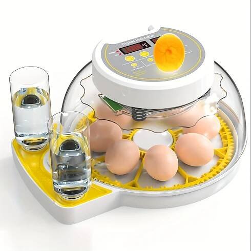 8-* Automatic Egg Incubator with Automatic Watering System - Yellow and White, Plastic, 110V, US Plug, * Hatching Eggs of Multiple *