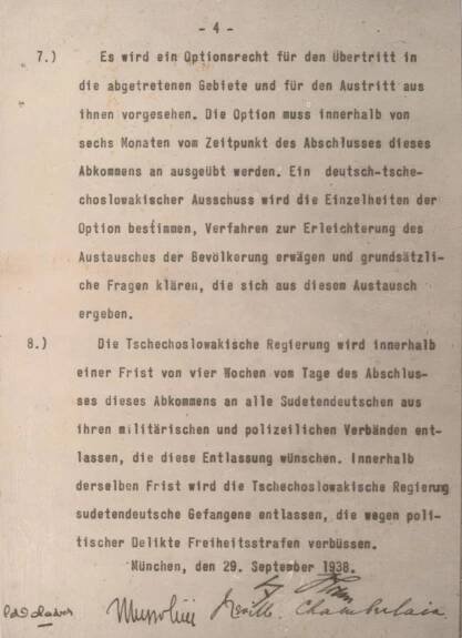 Fotokopie podepsané německé verze Mnichovské dohody z 29.9.1938.