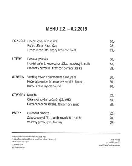 Polední menu restaurací na úterý 3. února