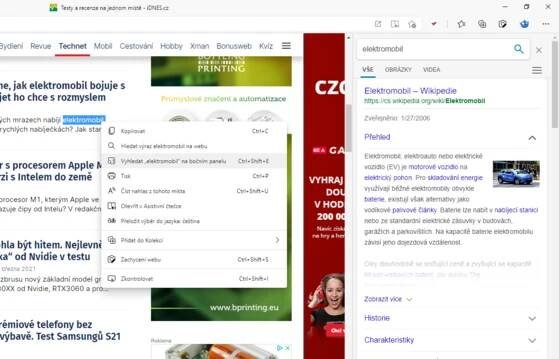 Vyhledávání slov v bočním panelu