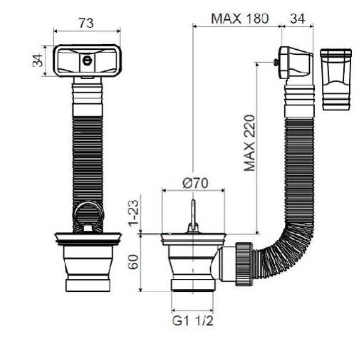 Dřezová výpusť T-733PBZ/II 6/4", nerez mřížka, s flexi přepadem, Slovarm 620652