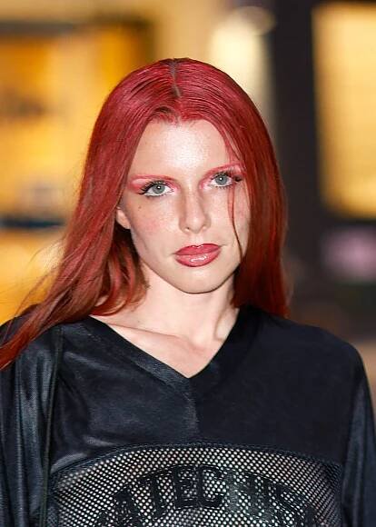 Julia Fox in a mesh jersey like top
