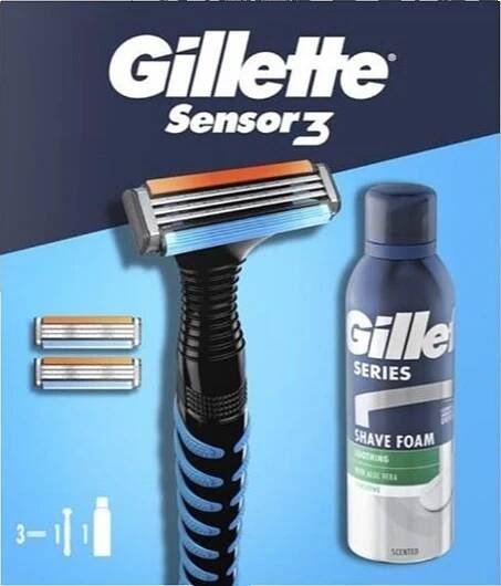 Gillette Sensor3 holicí strojek + 3 náhradní hlavice + pěna na holení 200 ml
