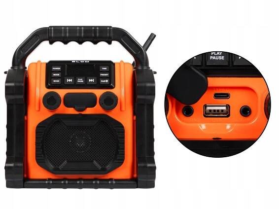 STAVEBNÍ RÁDIO FM 20W RMS BLUETOOTH 5.1 POWERBANK USB-C AUX LED IP55 Bezpečnostní informace CE WEEE