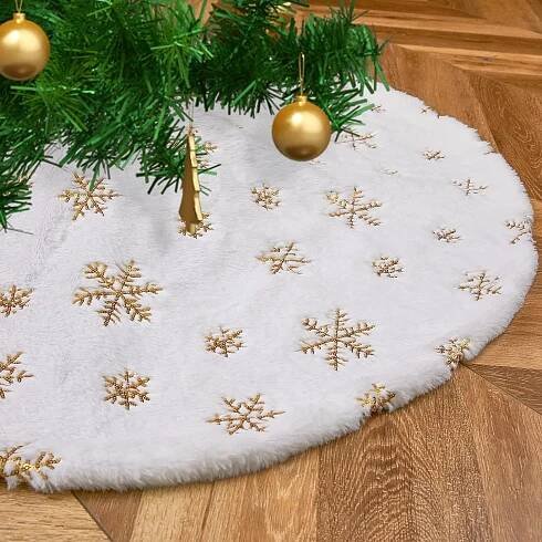 15palcová 38 cm plyšová sukně s vánočním stromečkem Bílá umělá kožešina Vánoční stromečky Flitrové podložky na koberce Malé sukně Dekorace na domácí párty