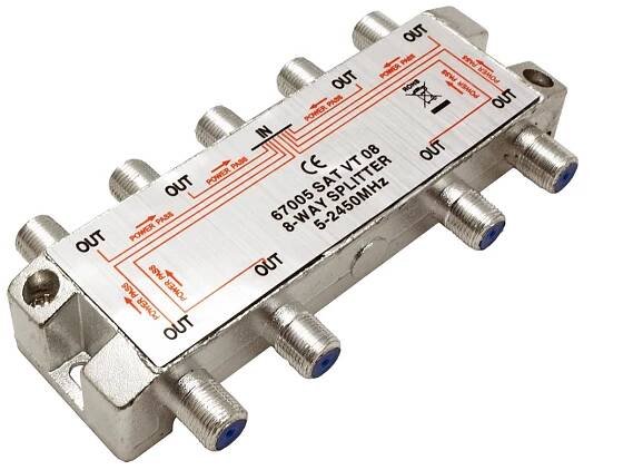 Anténní rozbočovač 1:8, 9x F(F), SAT/TV, kovový, 5 MHz - 2450 MHz
