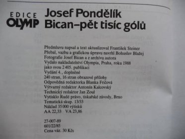 Bican - pět tisíc gólů - Josef Pondělík - Olympia 1988 - Knihy