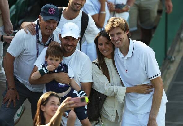 Nicolas Jarry celebrates his Wimbledon win with his family.