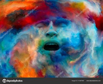 Mind Fog Series Backdrop Rendering Human Face Morphed Fractal Paint