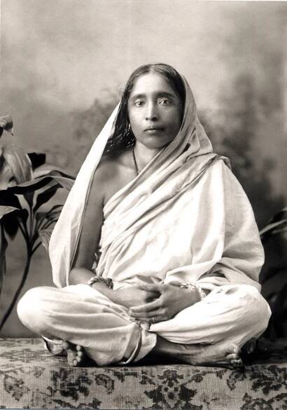 Sepia photo of Holy Mother seated.
