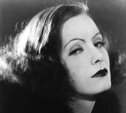 Greta Garbo in black and dark lipstick 