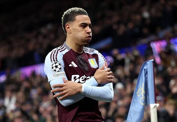 Morgan Rogers of Aston Villa celebrates scoring.