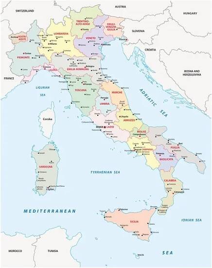 Administrativní a politická mapa Itálie — Ilustrace