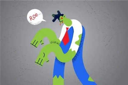 Workoholik, stres a vyčerpání. Zelený podnikatel pracovník zombie chůze jako upír pocit únavy a připraven pracovat znovu vektorové ilustrace — Ilustrace