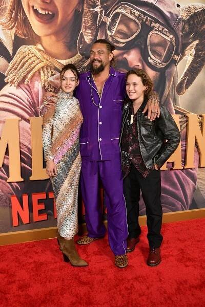 Lola Iolani Momoa, Jason Momoa and Nakoa-Wolf Manakauapo Namakaeha attend the Los Angeles Premiere of Netflix's 