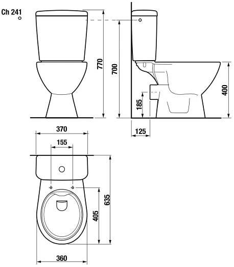 Jika Kombi WC bez splachovacího kruhu Lyra Plus Rimless, vodorovný odpad, 635 mm