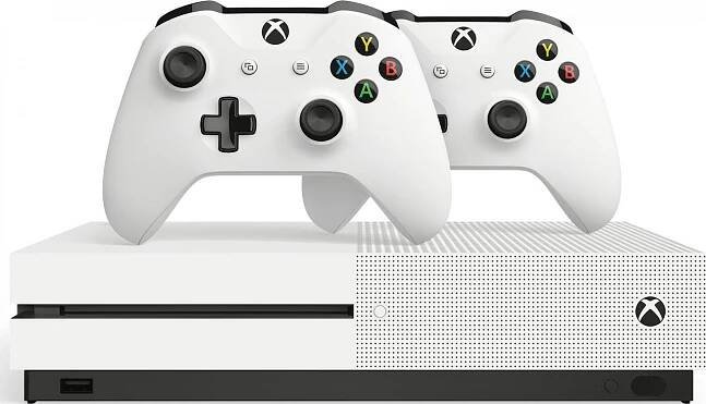 Xbox One S herní konzole, 1TB, v bílém provedení, 2 ovladače