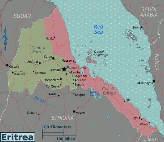 Mapa regionů Eritreji