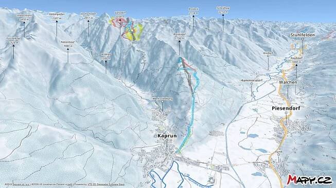 3D zimní mapa lyžařské oblasti Kaprun - Maiskogel