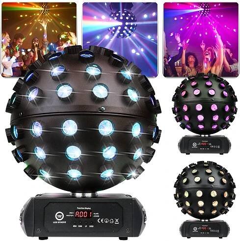 ZRCADLOVÁ KOULE DISCO LED SVĚTELNÝ EFEKT 5x18W RGBWA-UV REFLEKTOR NA PÁRTY