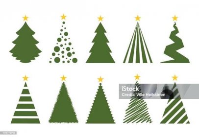 Sada vánočních stromů. Izolovaný na bílém pozadí. Ikona vektorové ilustrace. - Bez autorských poplatků Vánoční stromek vektorové obrázky