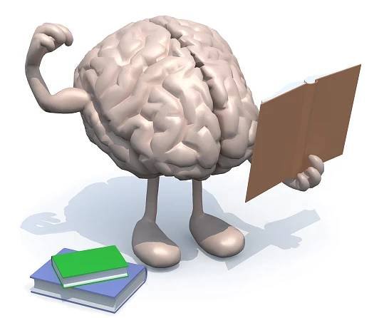 Lidský mozek s rukama, nohama a mnoho knih na skladě — Stock obrázek