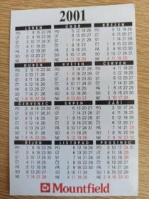 Kartičkový kalendář, Mountfield, 2001 - Sběratelství