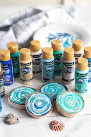 decoart paints with Coastal Wood Slice Coasters