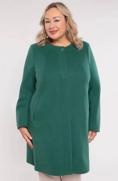 Elegantní zelený kabát z vlněné směsi pro větší velikosti
