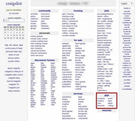 The craigslist gig section
