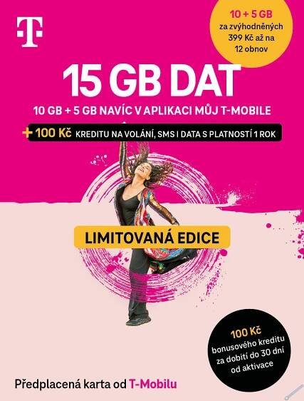 T-Mobile SIM karta 15 GB s kreditem 100 Kč limitovaná edice od 199 Kč