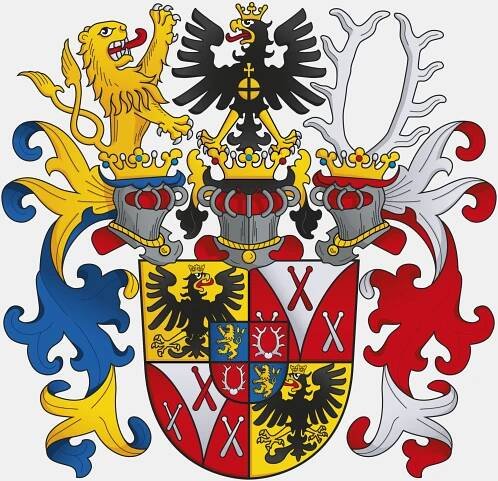rodový erb Podstatzkých z Prusinovic a Thonsern překreslený do vektorů vybarvený a vystínovaný