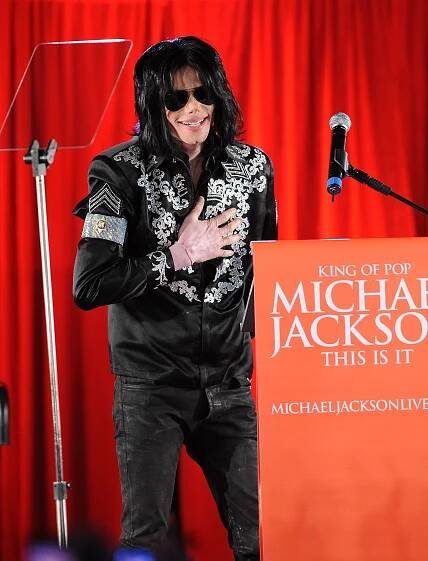 Michael Jackson at a press conference announcing his "This Is It" residency.