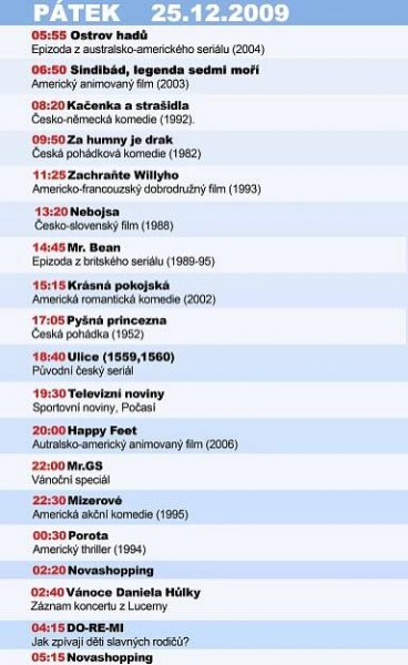 Vánoce na Nově. TELEVIZNÍ PROGRAM | TN.cz