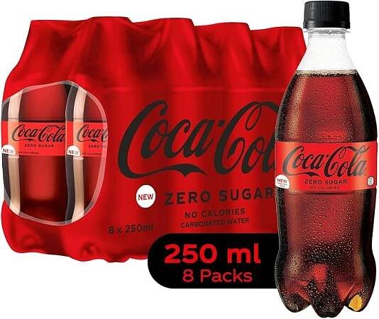 Image of Coke Zero Zero Cola Sugar, No Calories Soft Drink Pet Bottle, 250 Ml (Pack of 8)