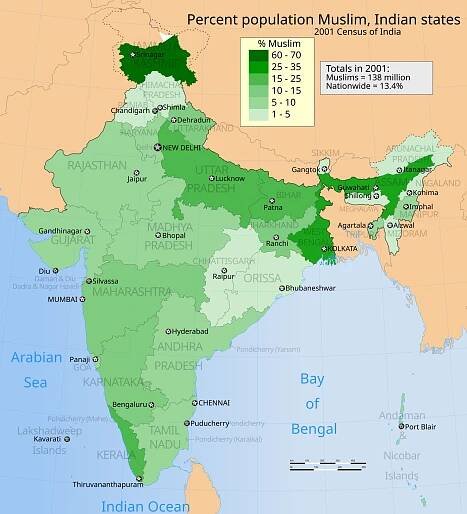 Soubor:2001 Census India religion distribution map, percent Muslim in states and union territories.svg – Wikipedie